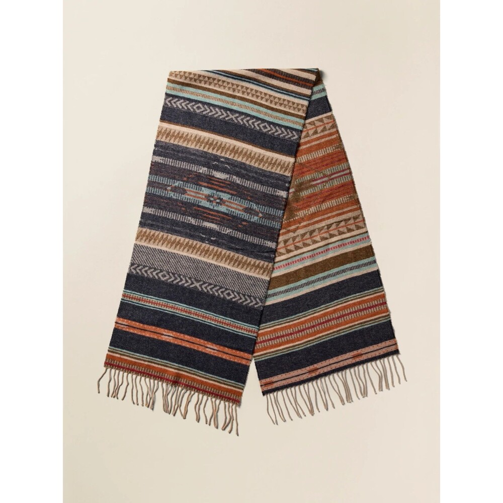 FAHERTY Scarf Tan Blue Brown Wool Blend Doug Goodfeather Eldorado